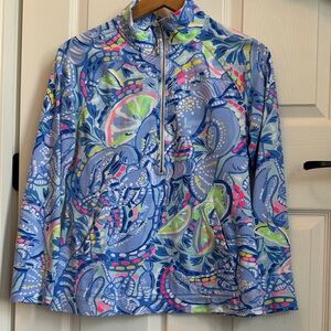 Lilly Pulitzer Small Bright Blue Patterned Half-Zip Pullover